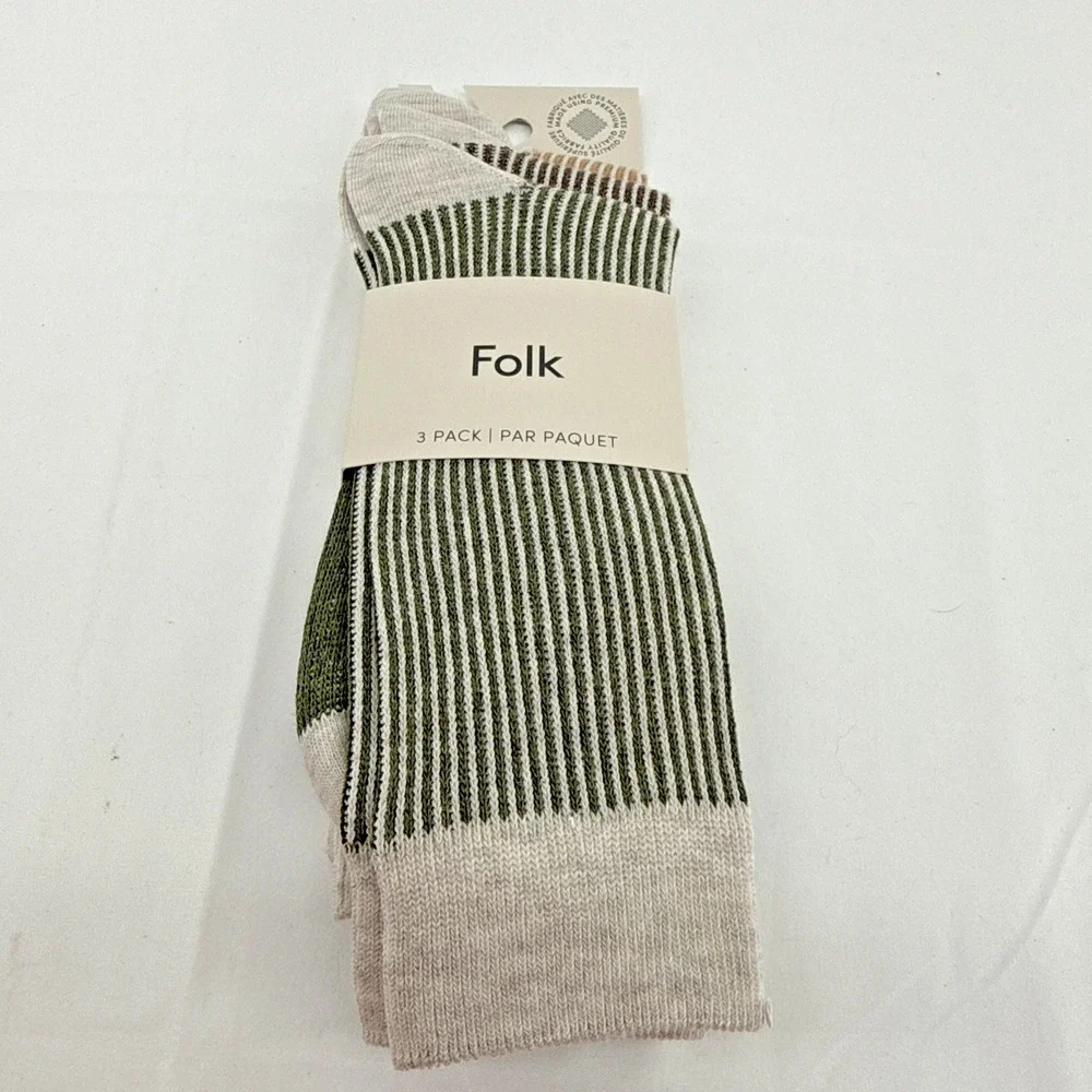 Folk Men's 3 Pack Striped Crew Socks Size 8-12 Quiet Luxury Academia Business